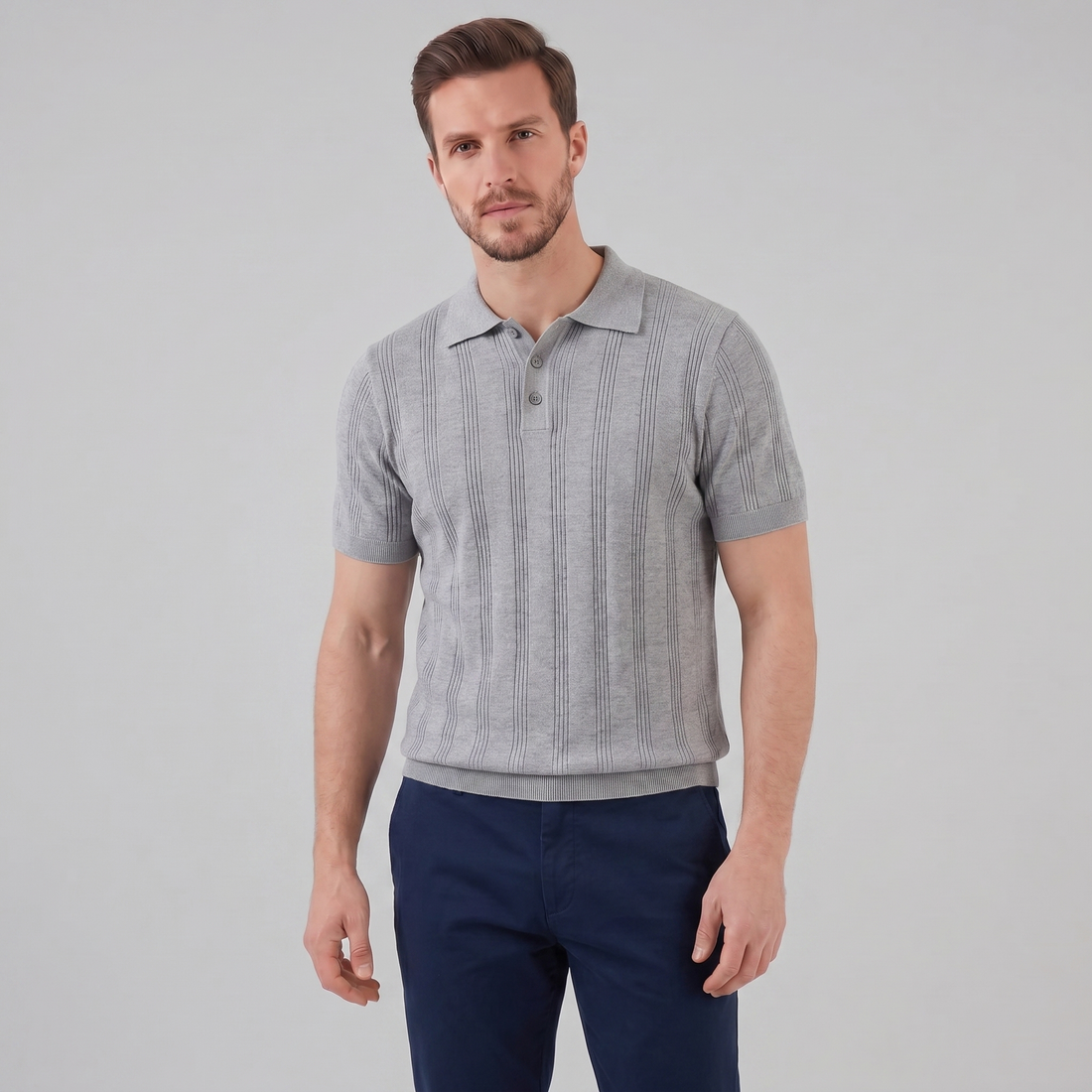Men's Vertical Stripe Knit Polo