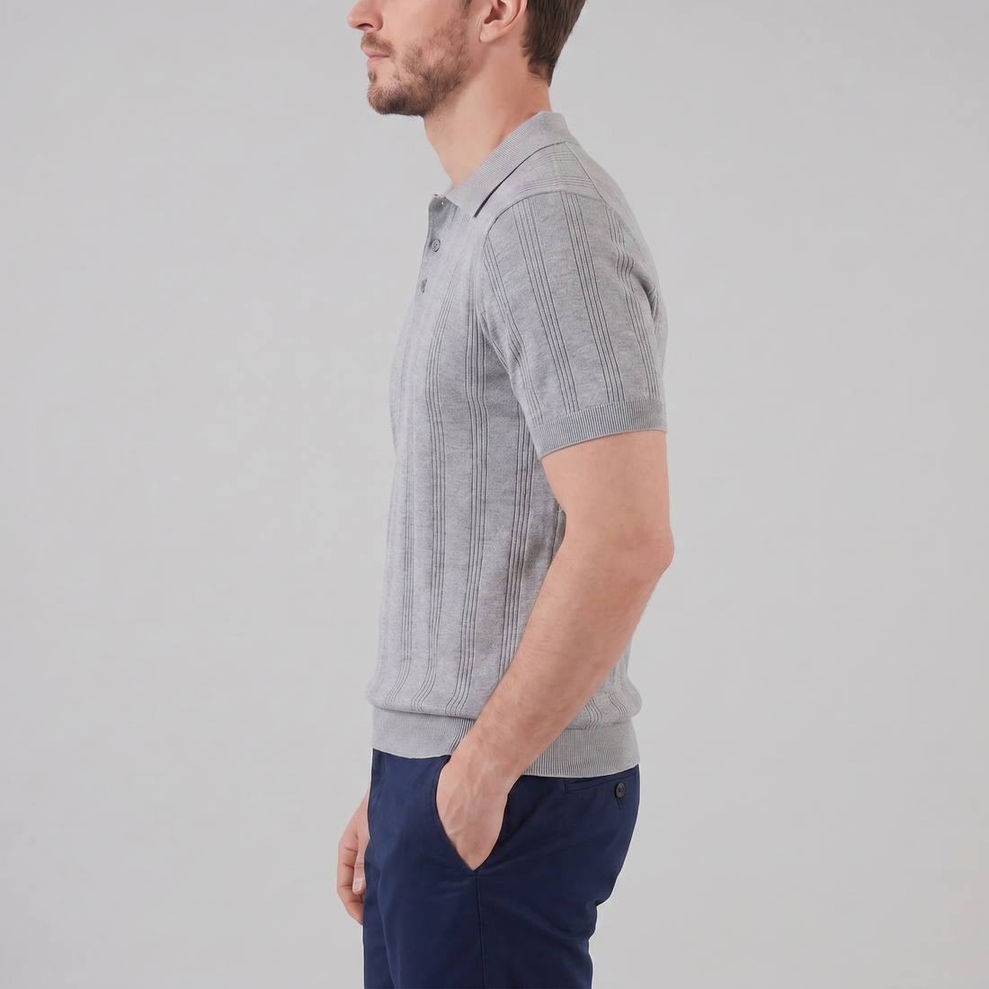 Men's Vertical Stripe Knit Polo