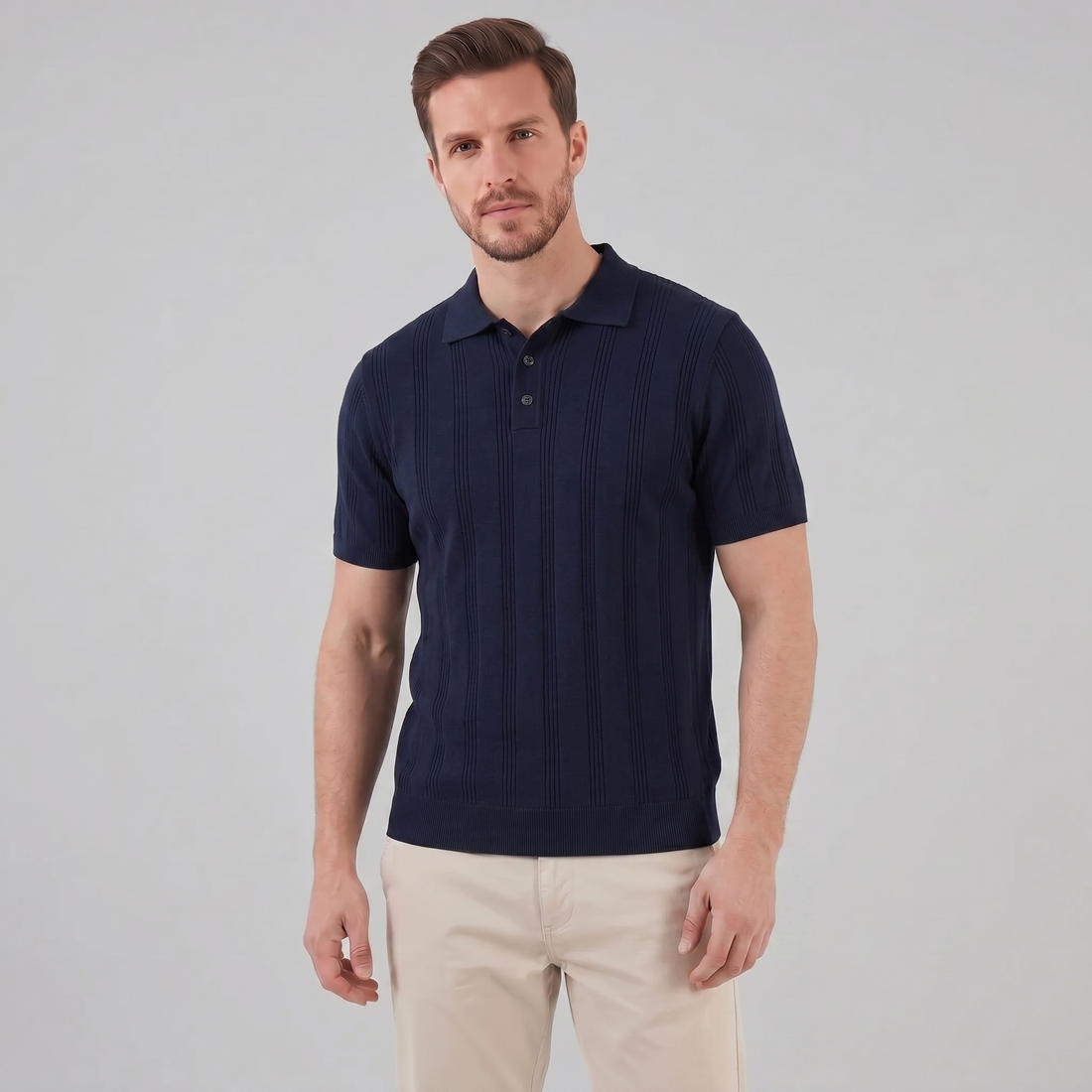 Men's Vertical Stripe Knit Polo