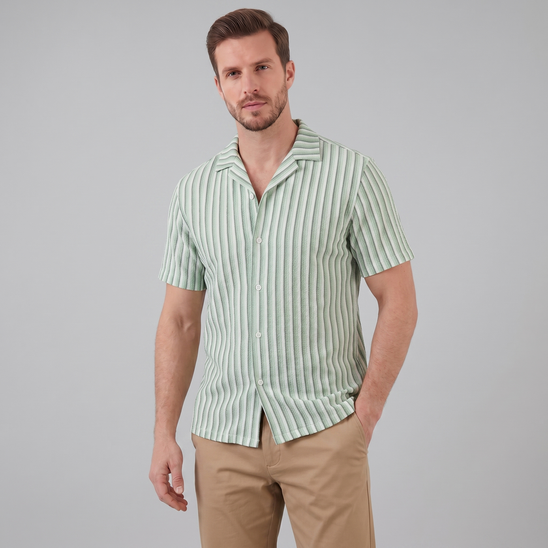 Men's Vertical Stripe Knit Resort Shirt