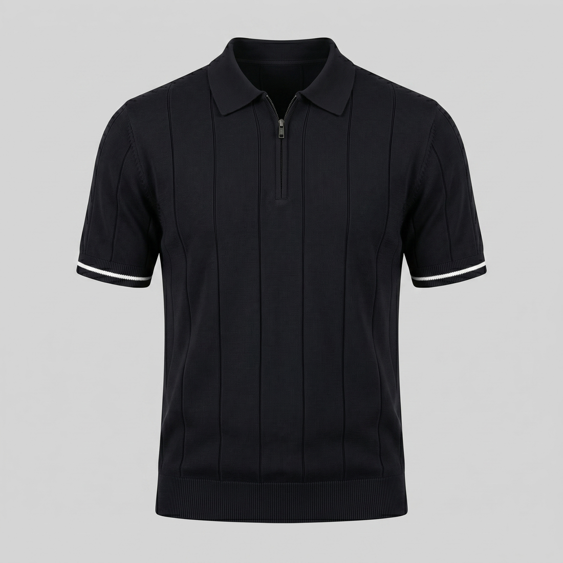 Men's Vertical Stripe Zip-Neck Polo
