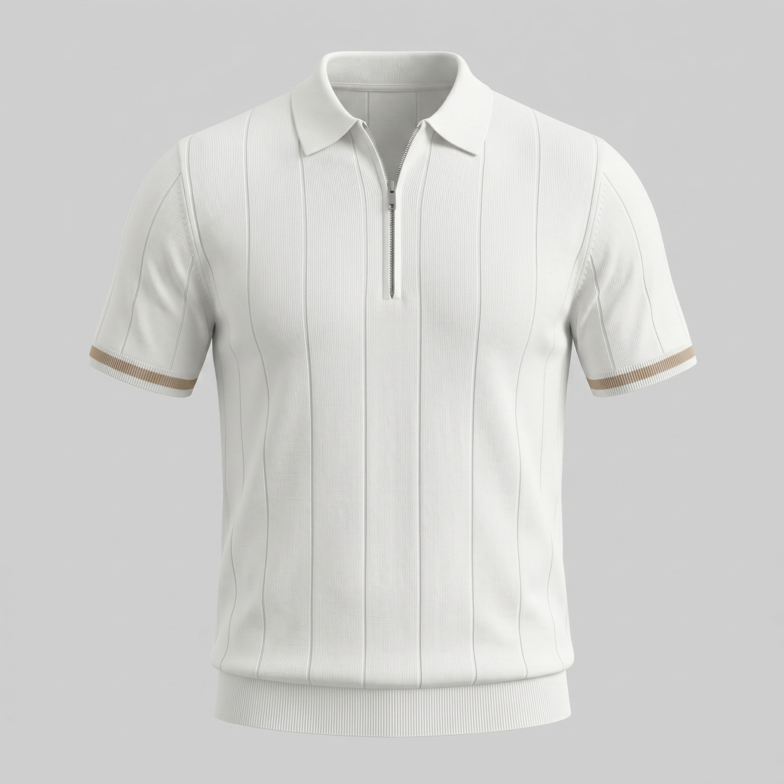 Men's Vertical Stripe Zip-Neck Polo
