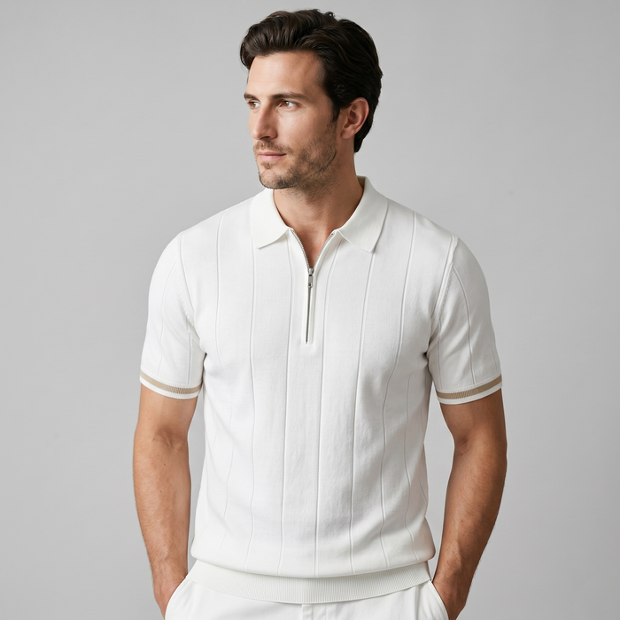 Men's Vertical Stripe Zip-Neck Polo