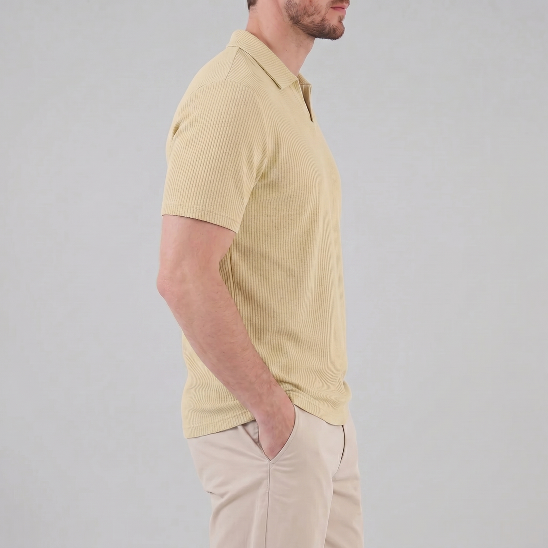 Men's Waffle Knit Open Collar Polo