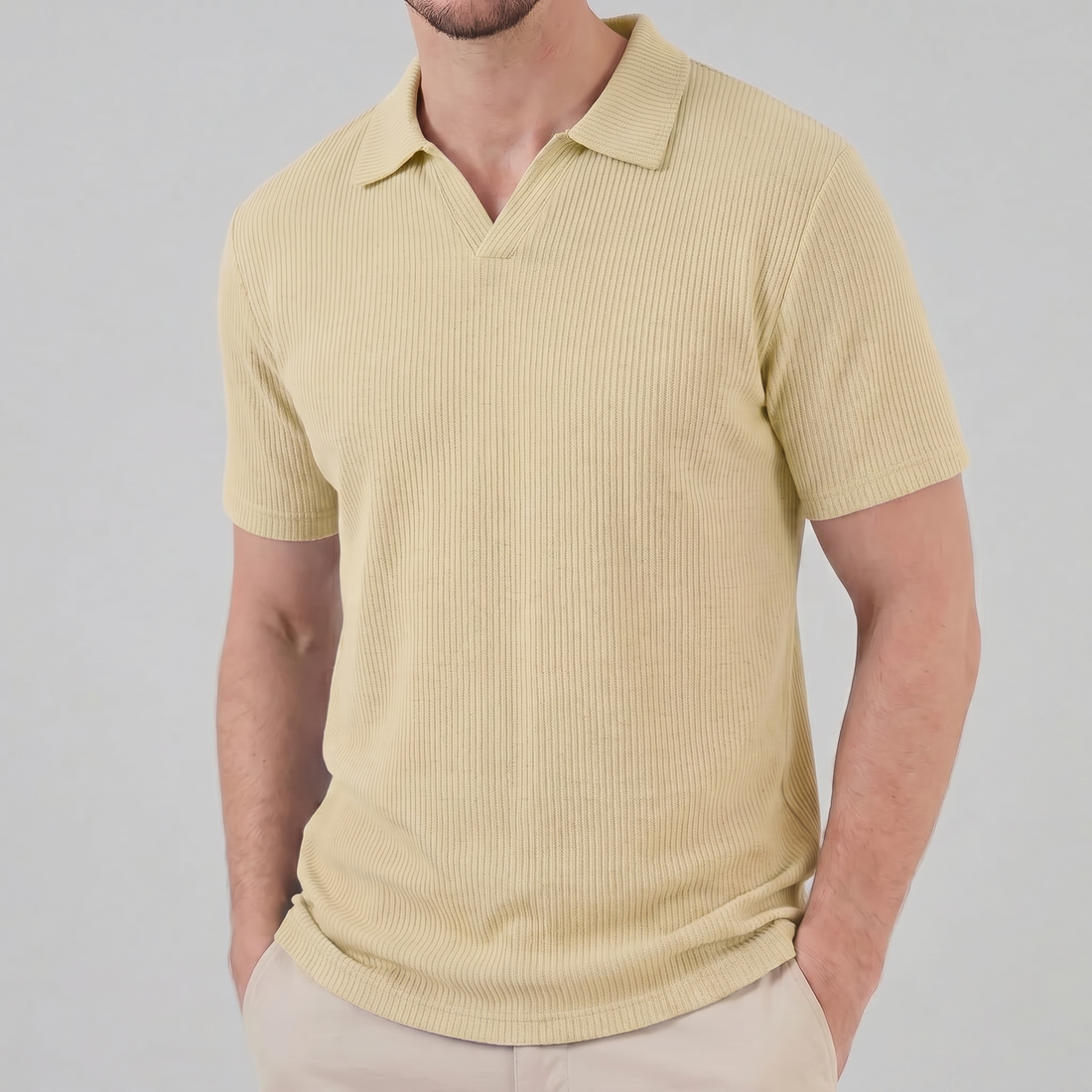Men's Waffle Knit Open Collar Polo