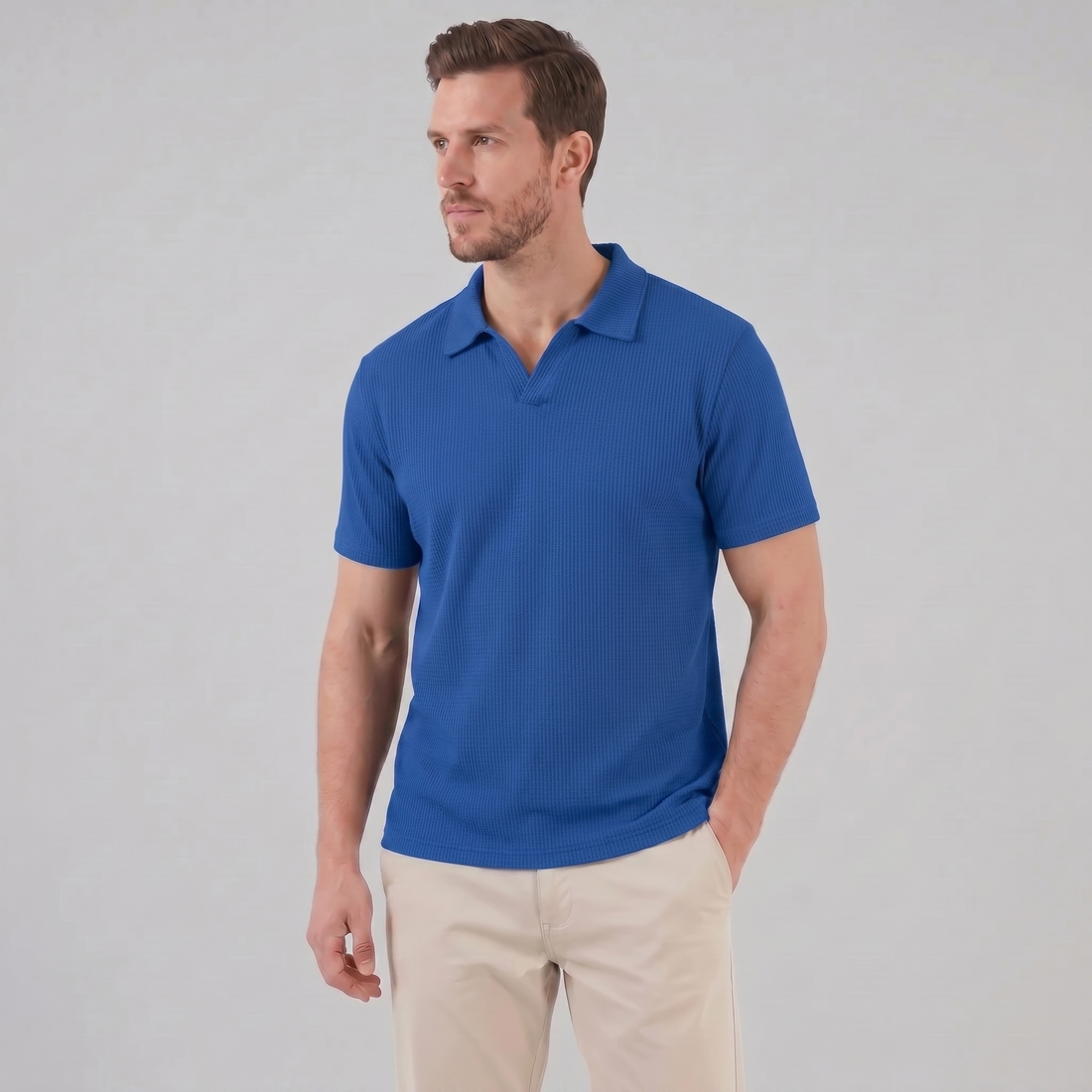 Men's Waffle Knit Open Collar Polo