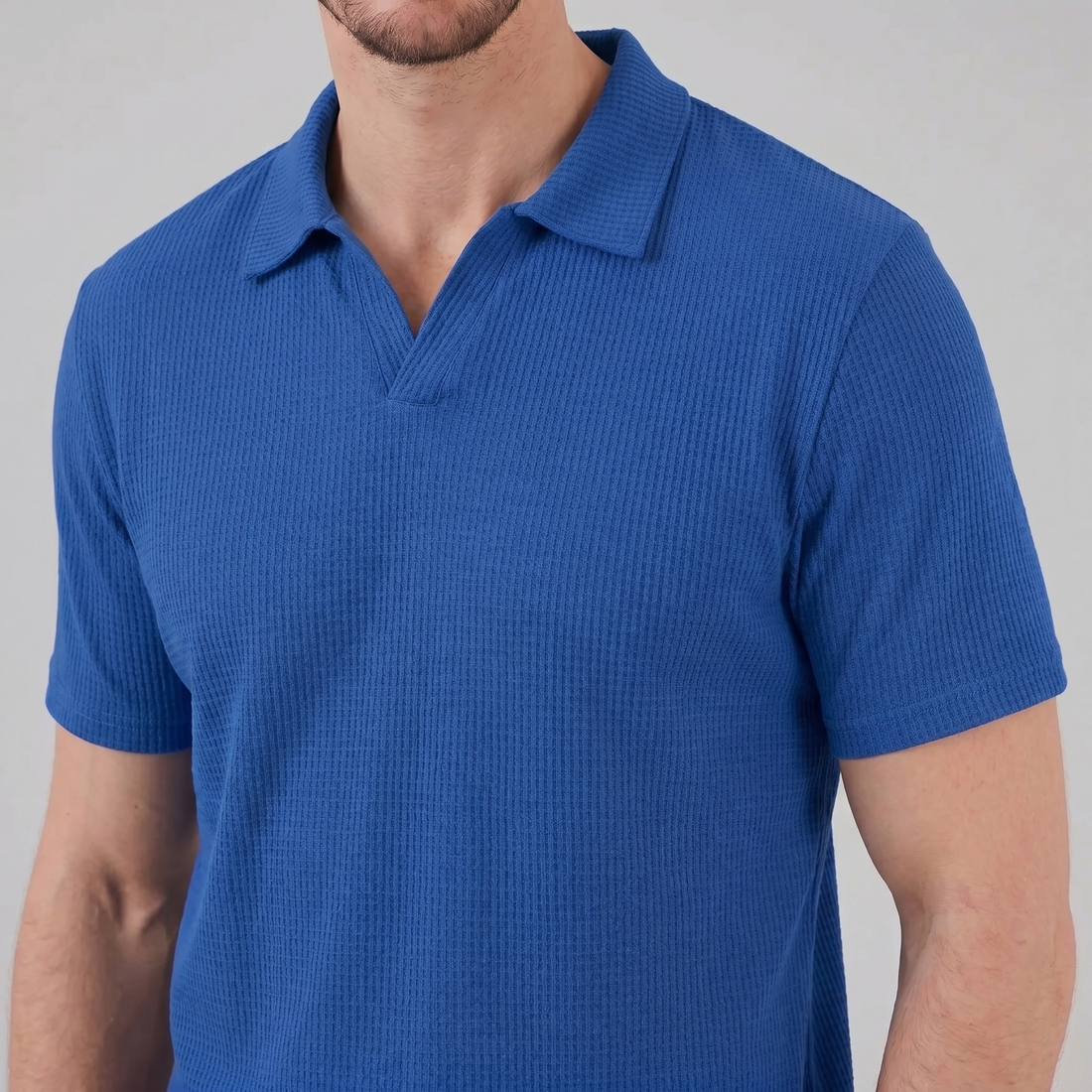 Men's Waffle Knit Open Collar Polo
