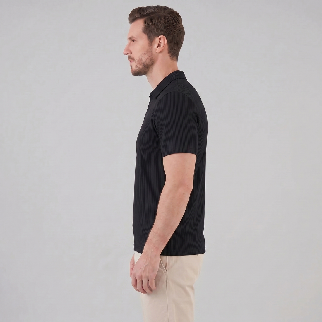 Men's Waffle Knit Open Collar Polo