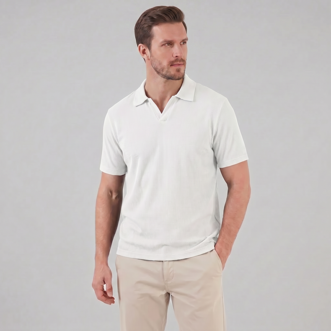 Men's Waffle Knit Open Collar Polo