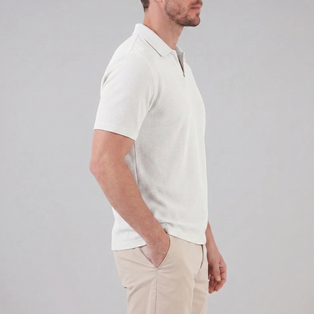 Men's Waffle Knit Open Collar Polo