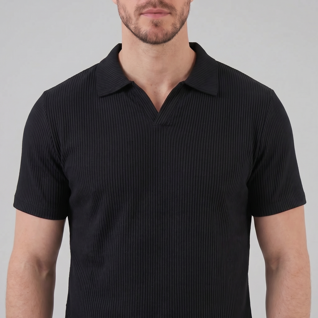 Men's Waffle Knit Open Collar Polo