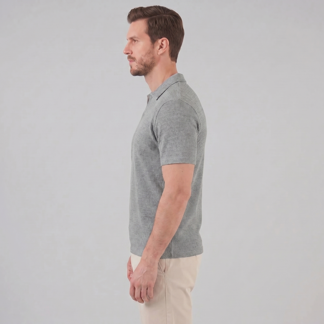 Men's Waffle Knit Open Collar Polo