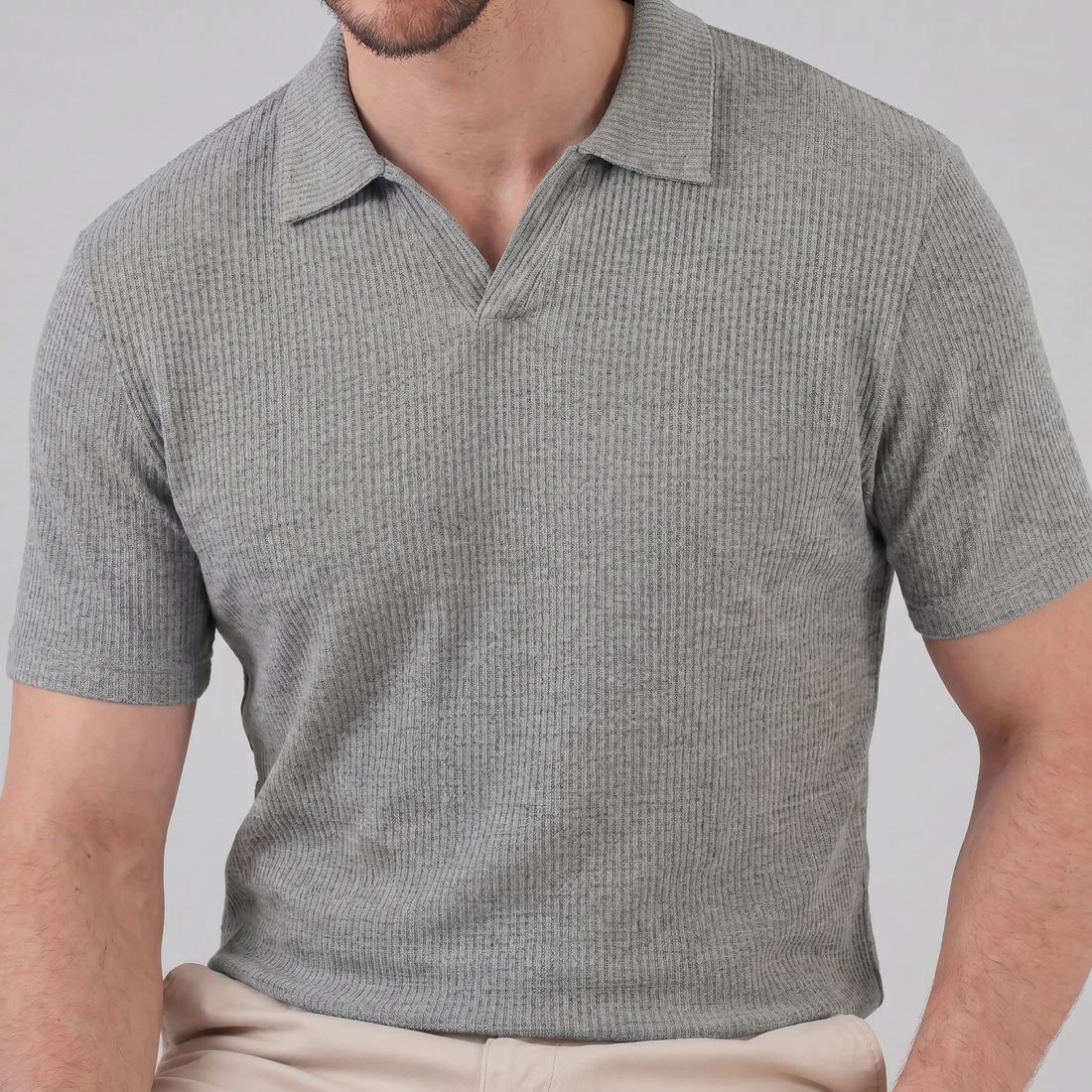 Men's Waffle Knit Open Collar Polo