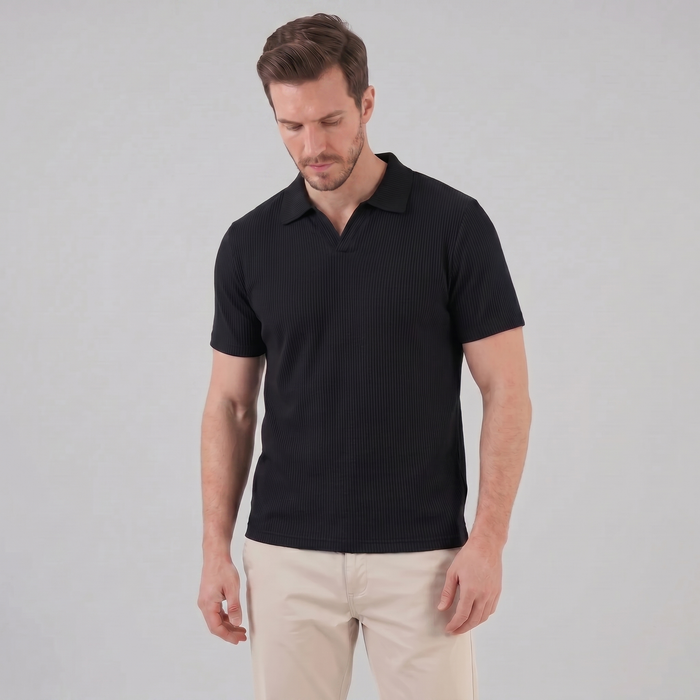 Men's Waffle Knit Open Collar Polo