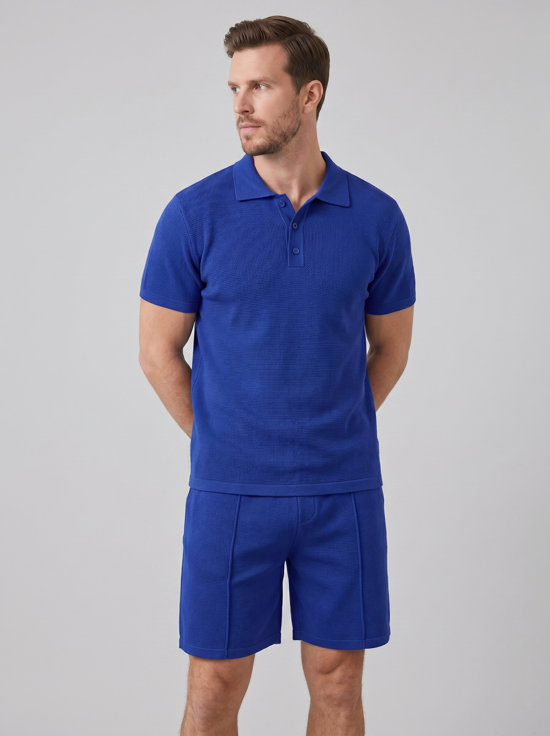 Men's Waffle Knit Polo and Shorts Set