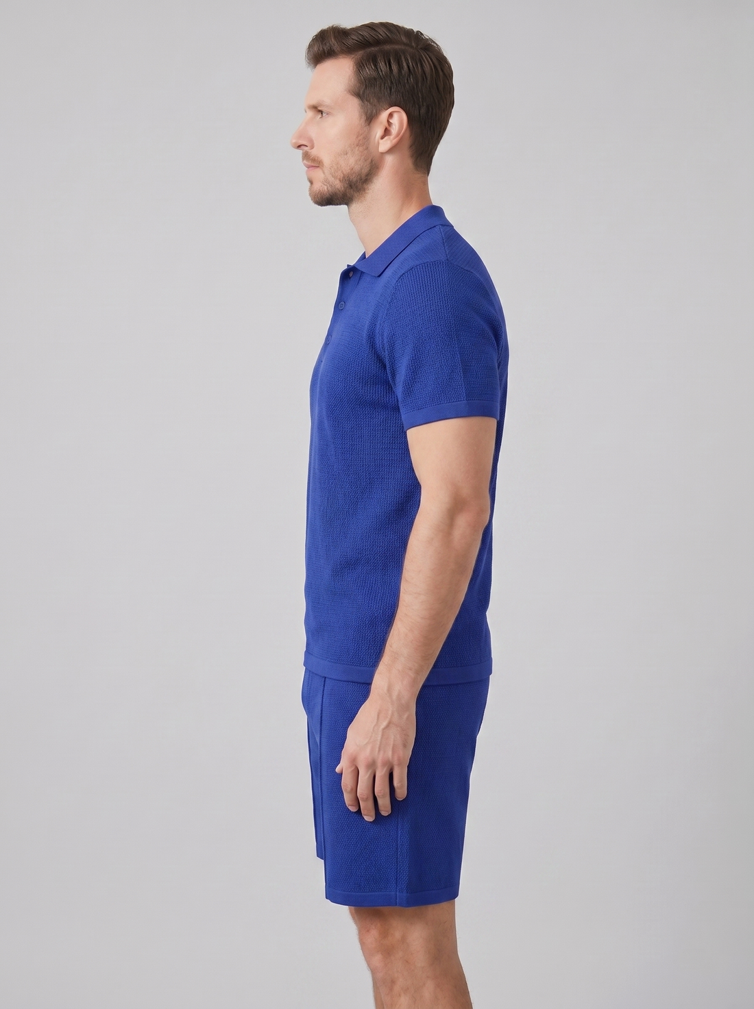 Men's Waffle Knit Polo and Shorts Set