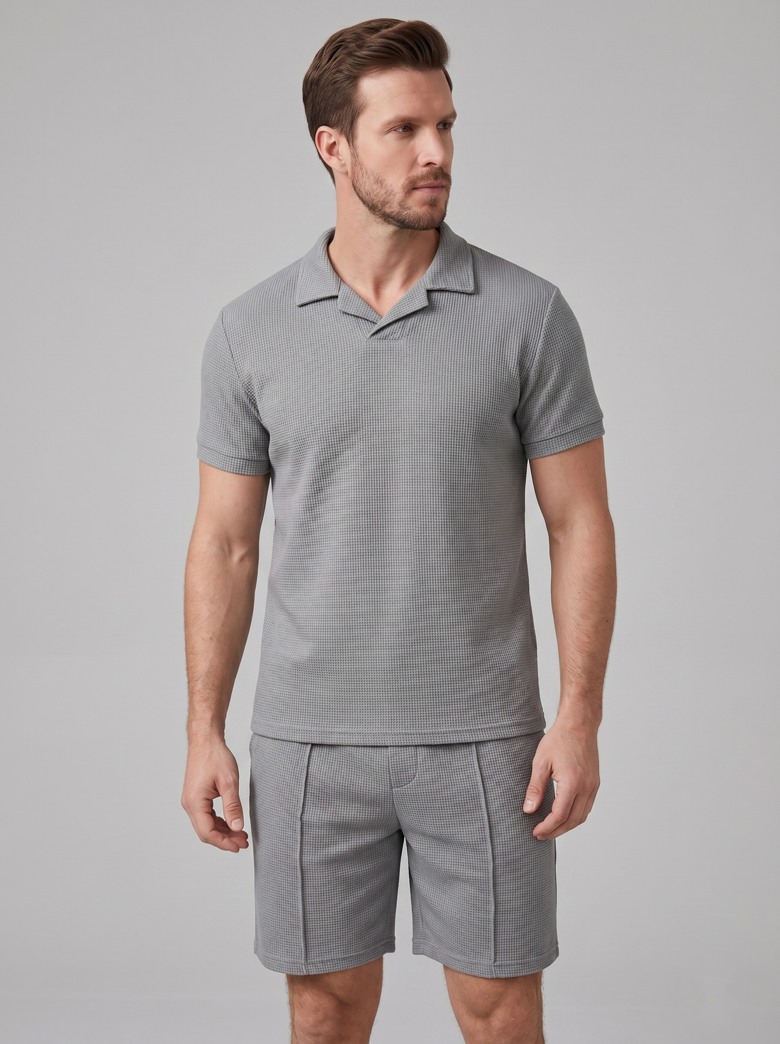 Men's Waffle Knit Polo and Shorts Set
