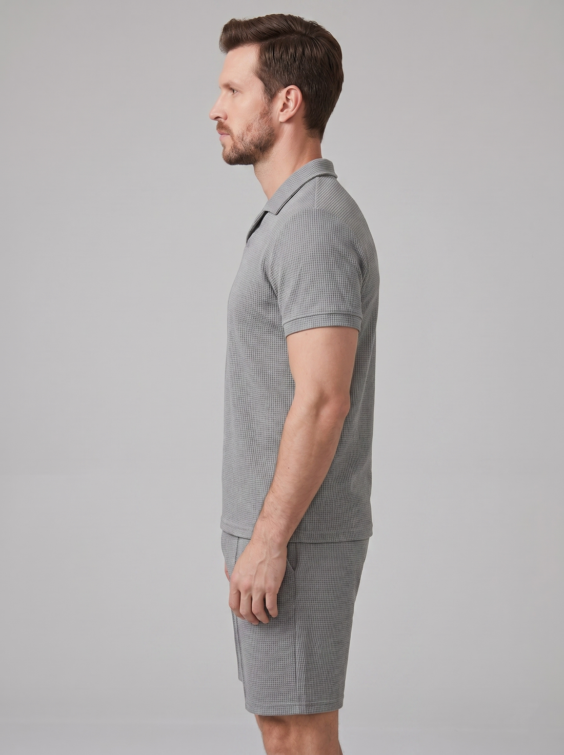 Men's Waffle Knit Polo and Shorts Set