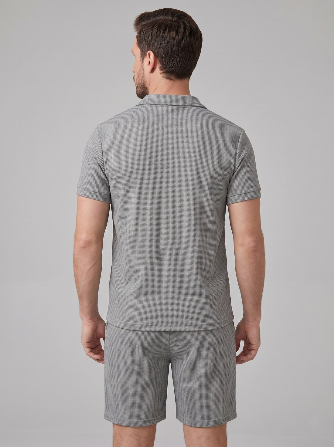 Men's Waffle Knit Polo and Shorts Set