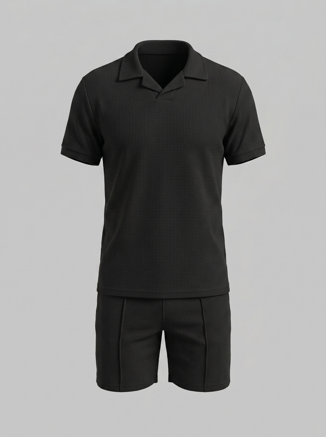 Men's Waffle Knit Polo and Shorts Set
