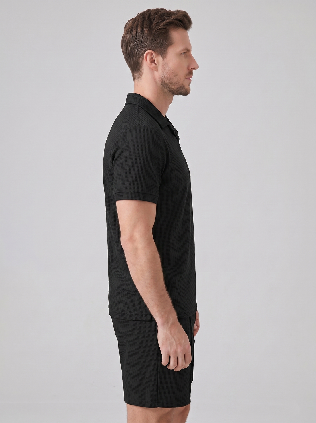 Men's Waffle Knit Polo and Shorts Set