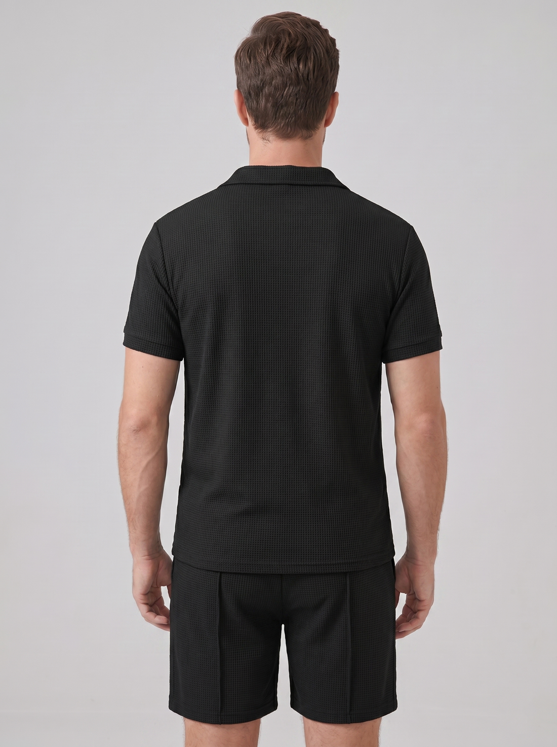 Men's Waffle Knit Polo and Shorts Set