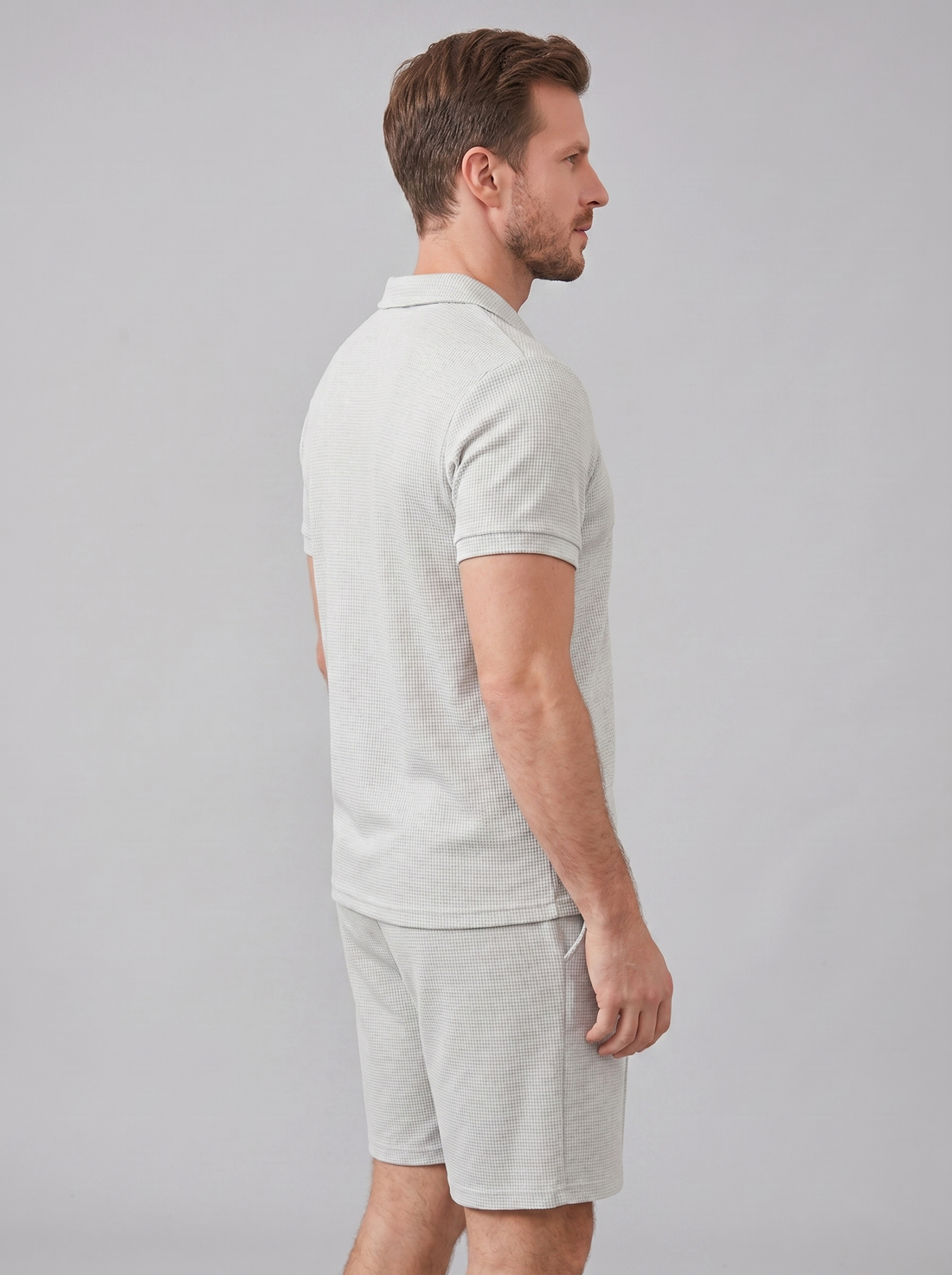 Men's Waffle Knit Polo and Shorts Set