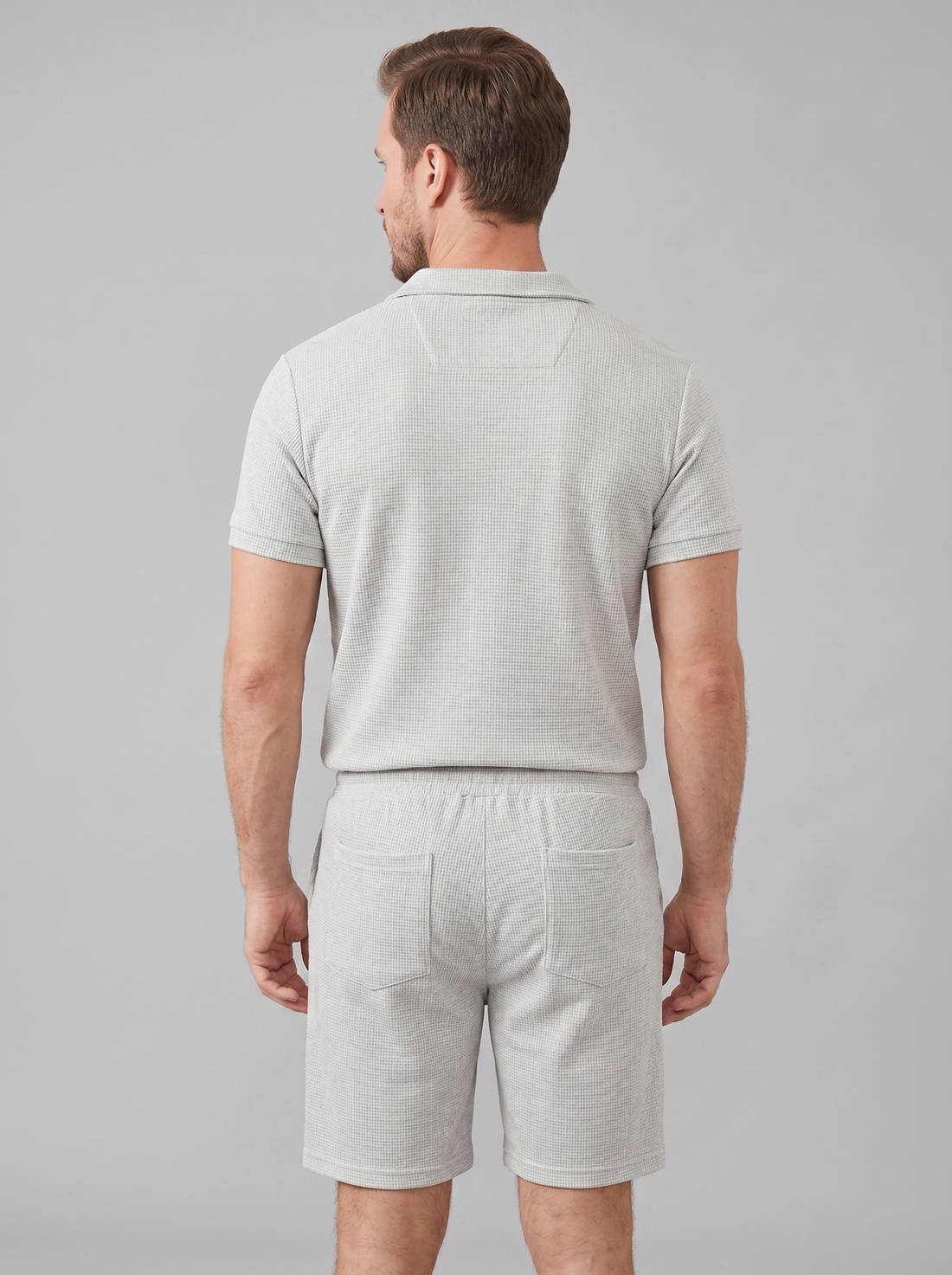 Men's Waffle Knit Polo and Shorts Set