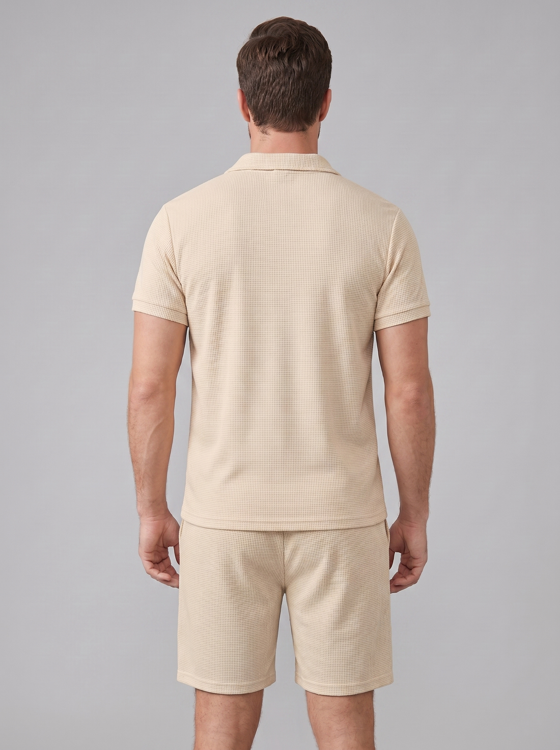 Men's Waffle Knit Polo and Shorts Set