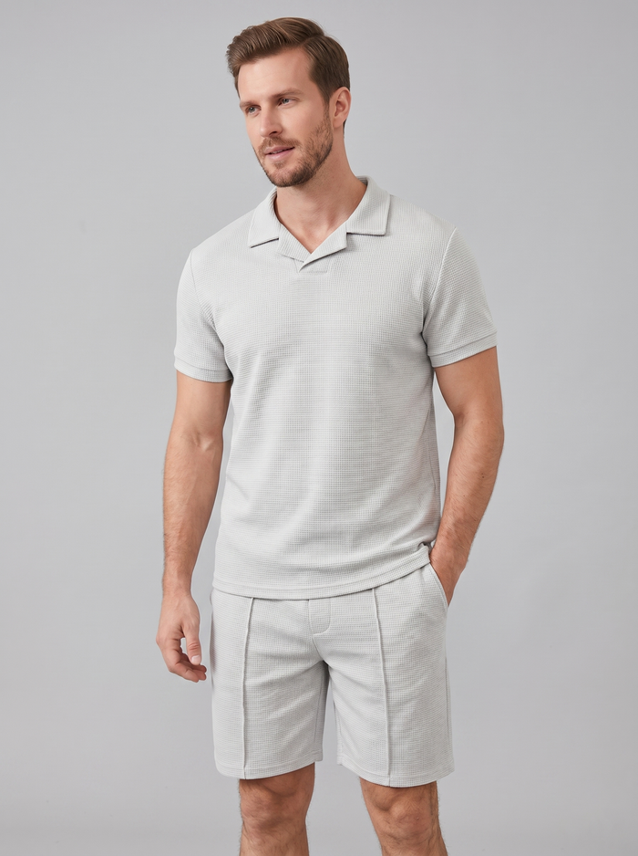 Men's Waffle Knit Polo and Shorts Set