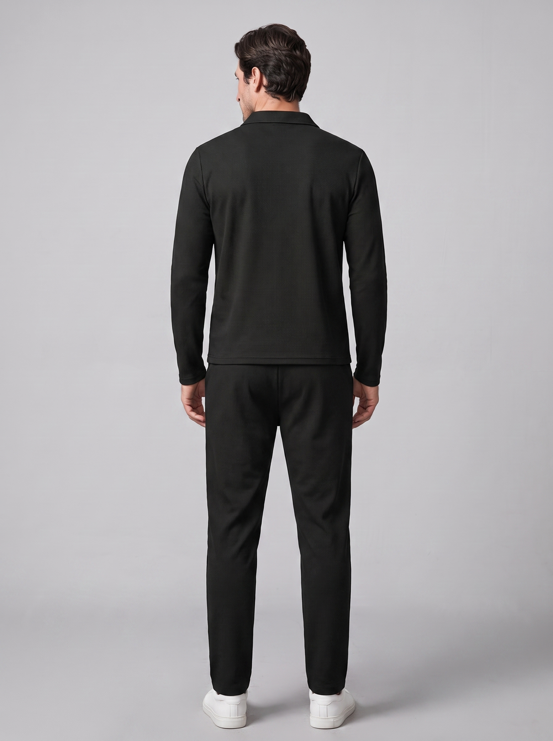 Men's Waffle Knit Quarter-Zip Tracksuit Set