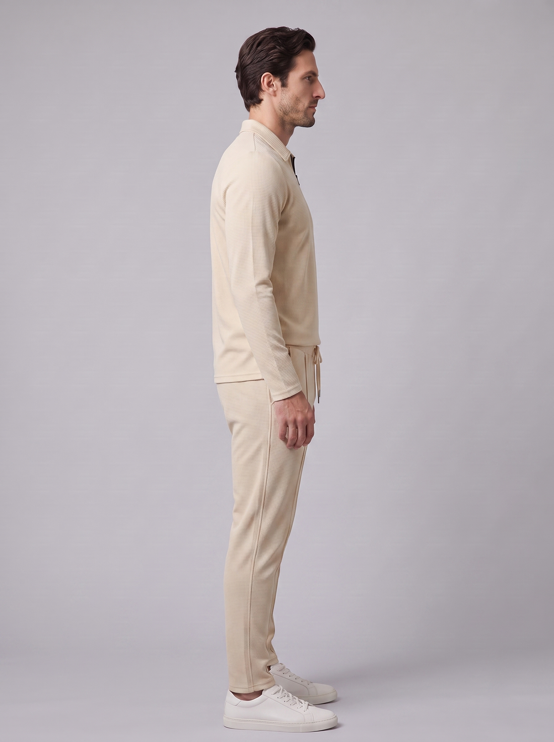 Men's Waffle Knit Quarter-Zip Tracksuit Set