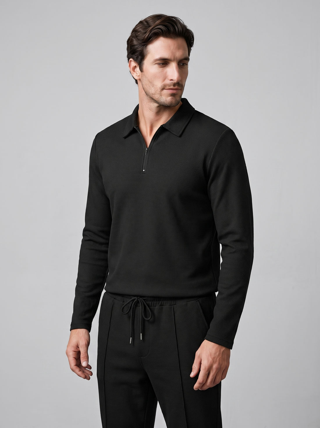 Men's Waffle Knit Quarter-Zip Tracksuit Set