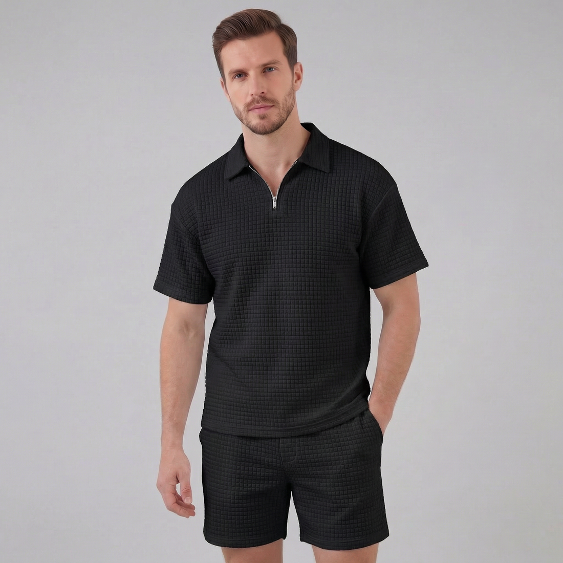 Men's Waffle Knit Short Outfit Summer Set