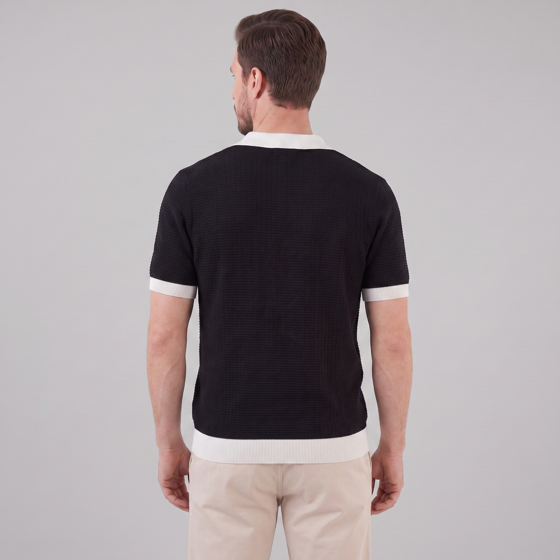 Men's Weave Contrast Trim Polo Shirt