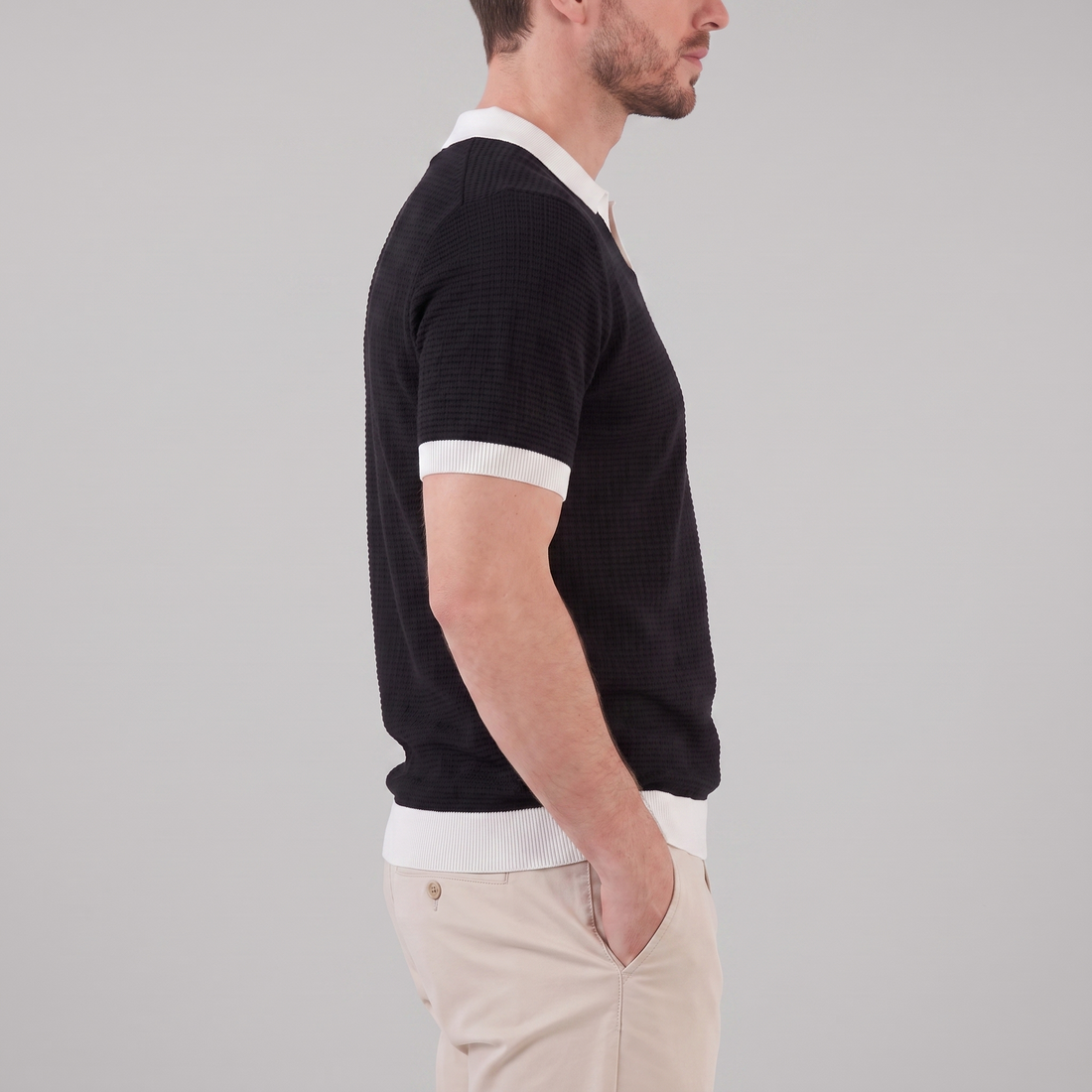 Men's Weave Contrast Trim Polo Shirt
