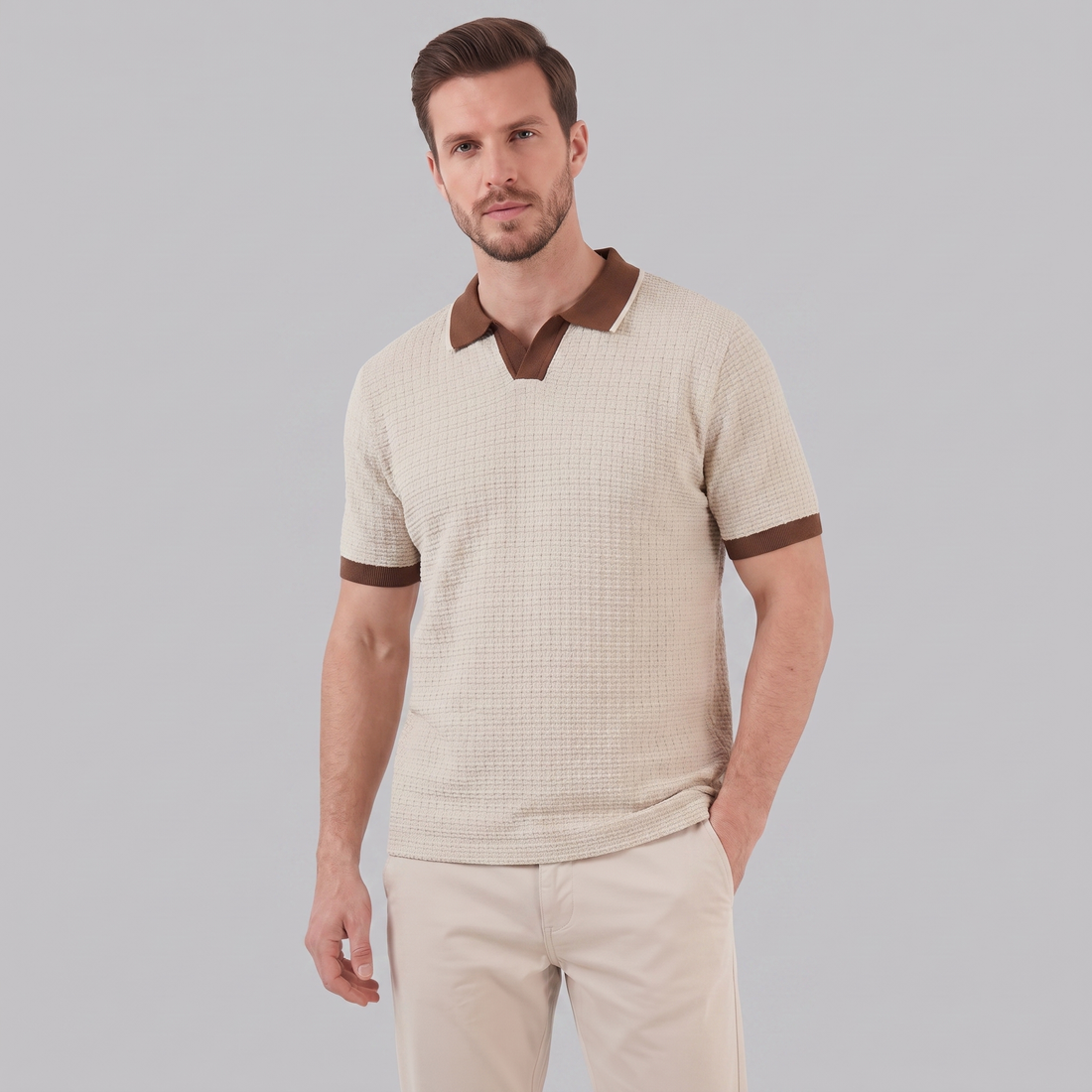 Men's Weave Contrast Trim Polo Shirt