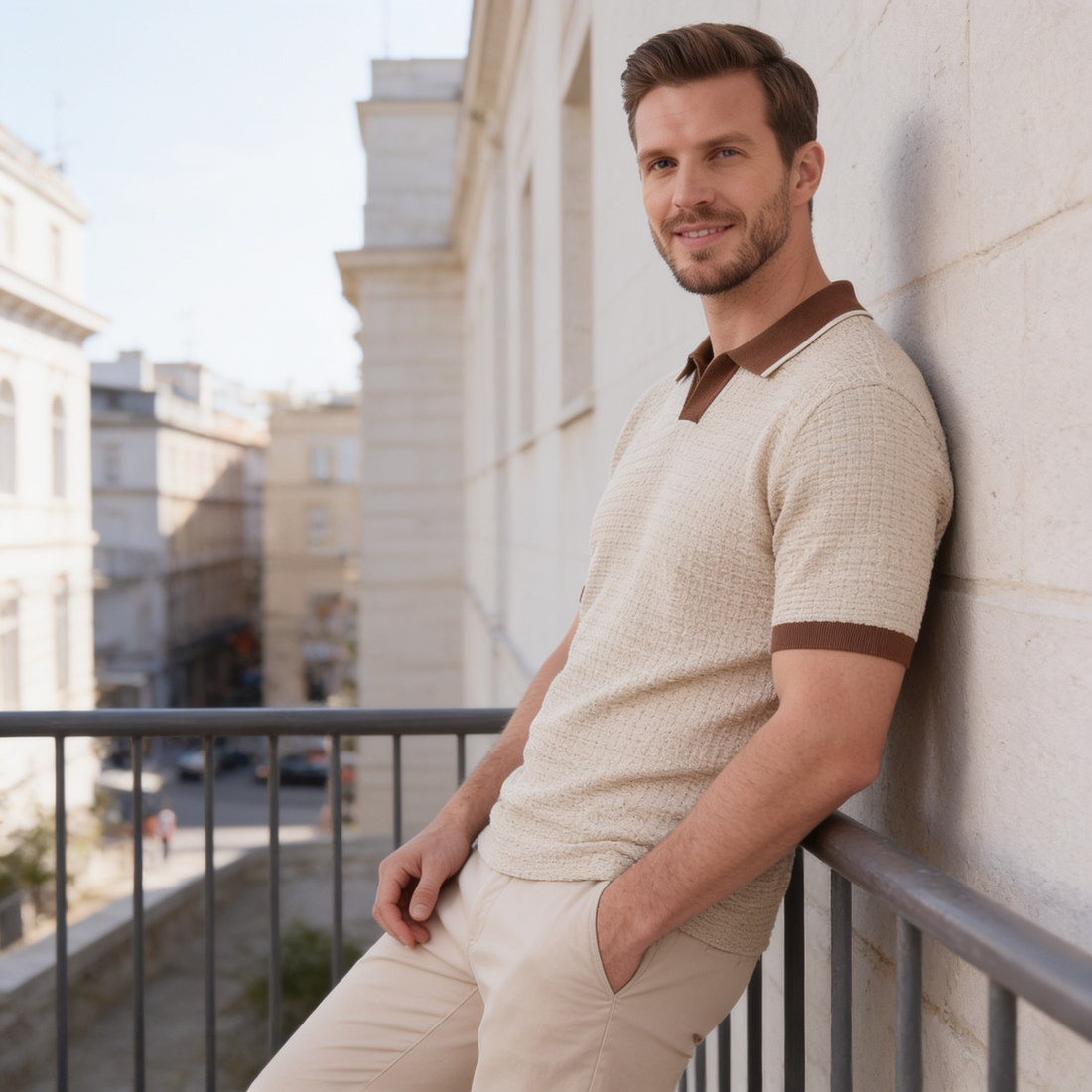 Men's Weave Contrast Trim Polo Shirt