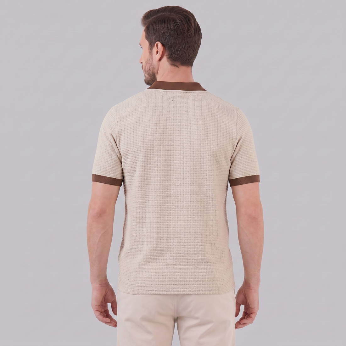 Men's Weave Contrast Trim Polo Shirt