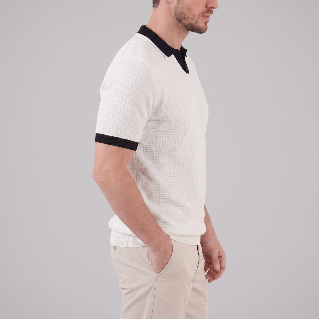 Men's Weave Contrast Trim Polo Shirt