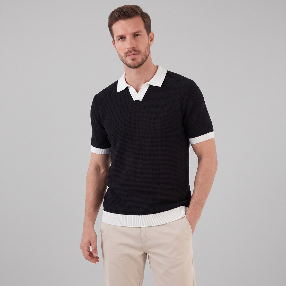 Men's Weave Contrast Trim Polo Shirt