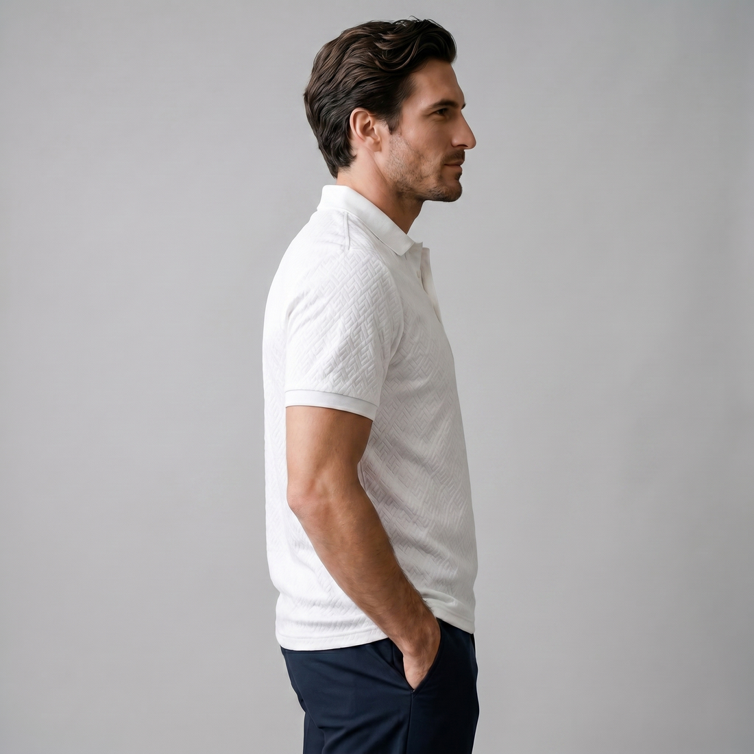 Men's White Textured Polo Shirt