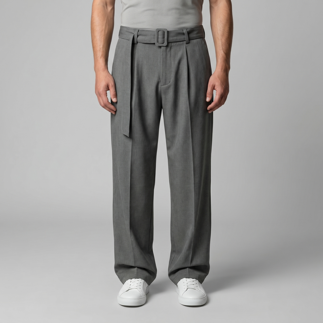 Men's Wide-Leg Belted Tailored Trousers