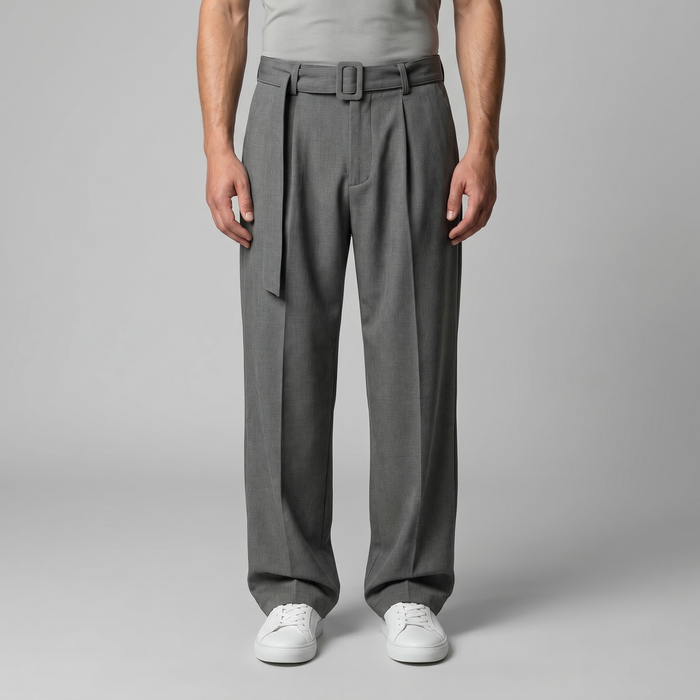 Men's Wide-Leg Belted Tailored Trousers