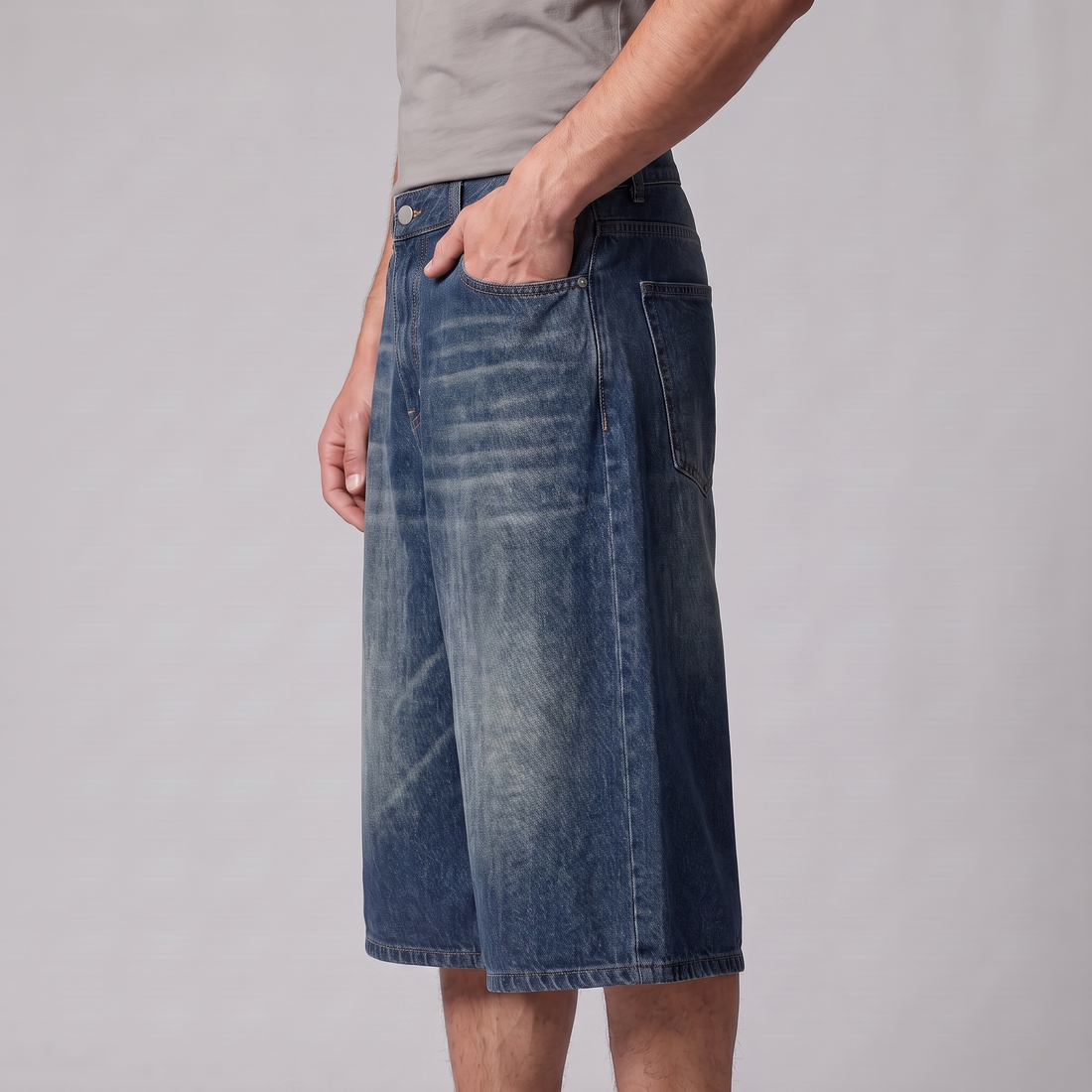 Men's Wide Leg Denim Shorts