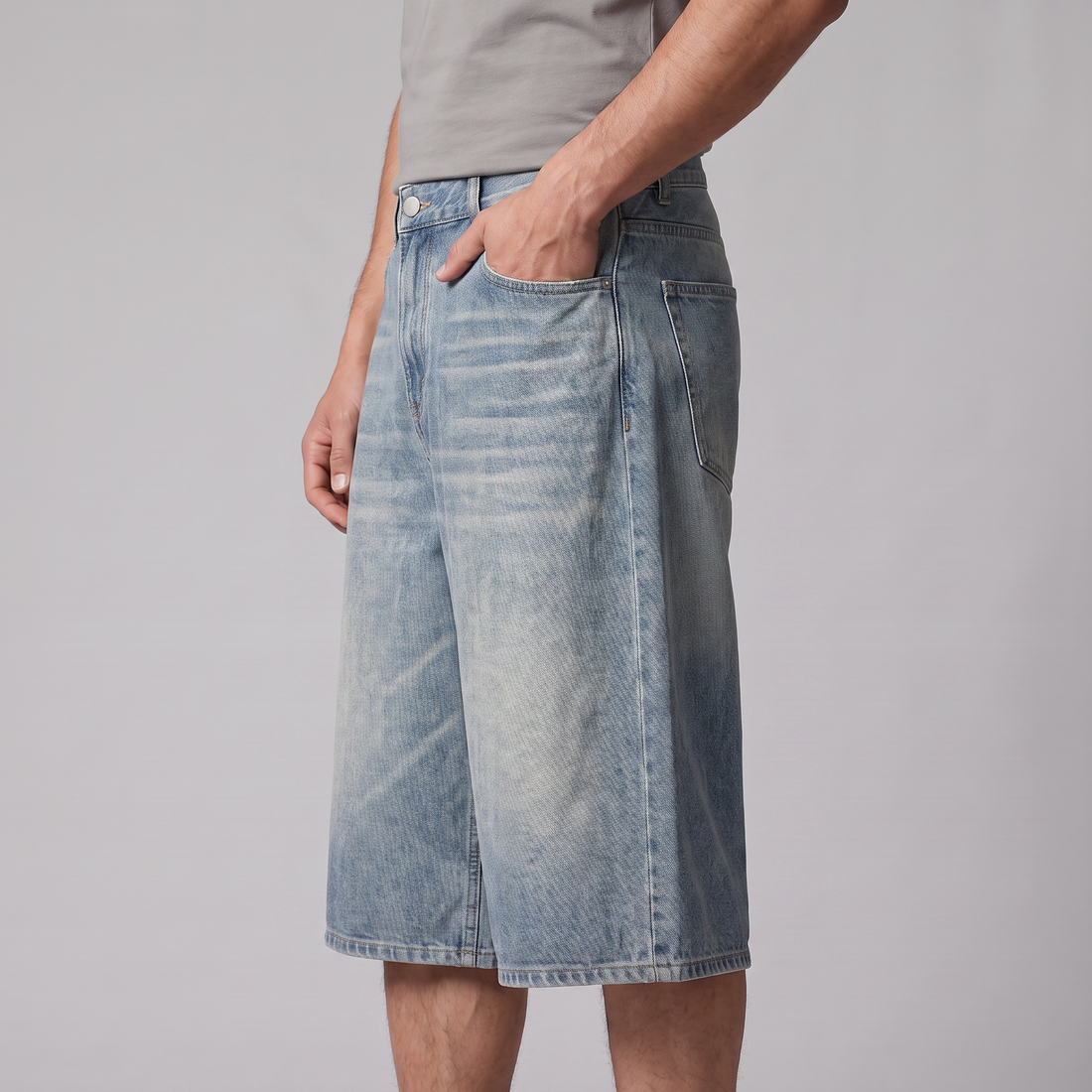 Men's Wide Leg Denim Shorts