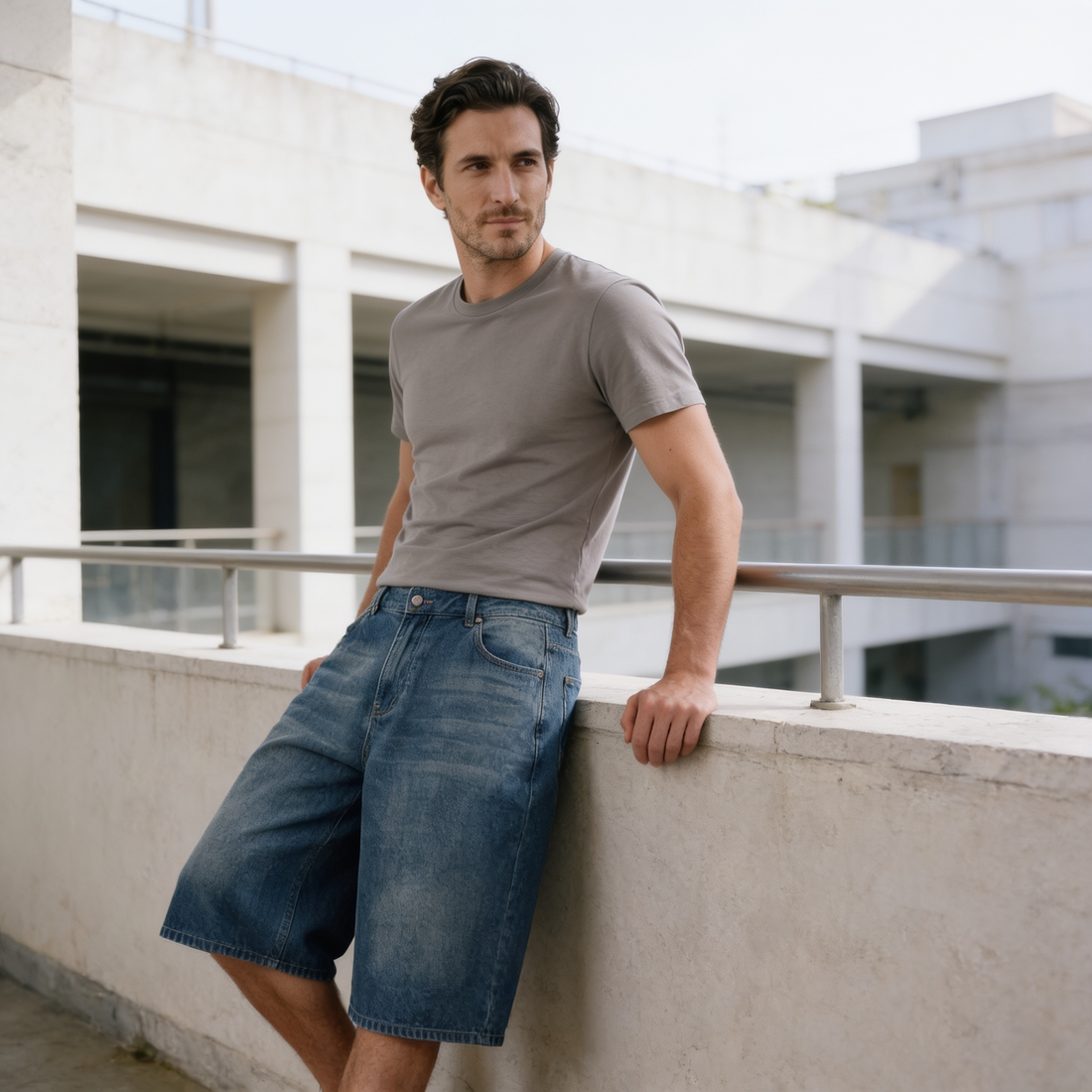 Men's Wide Leg Denim Shorts