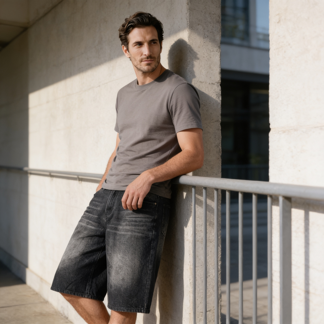 Men's Wide Leg Denim Shorts