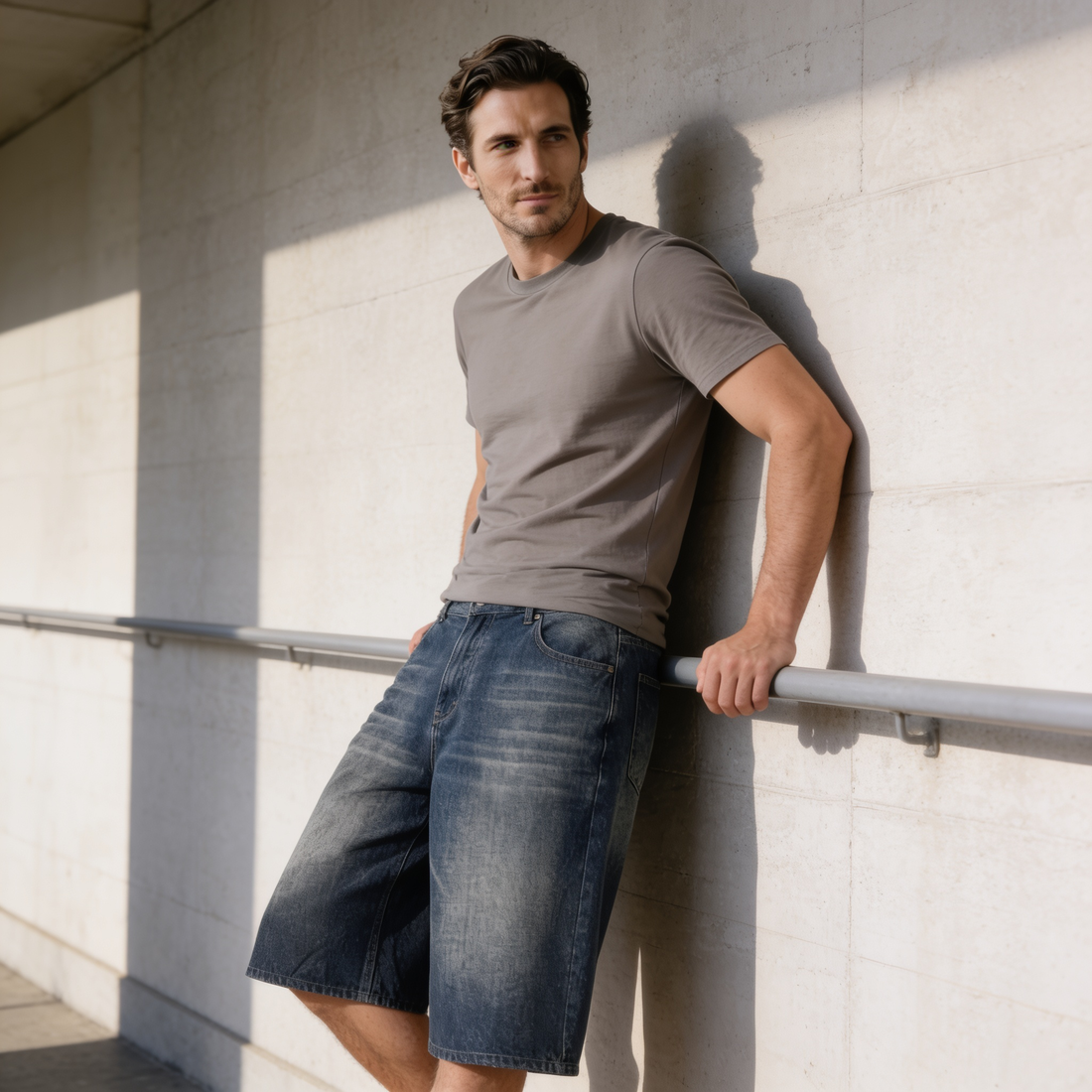 Men's Wide Leg Denim Shorts