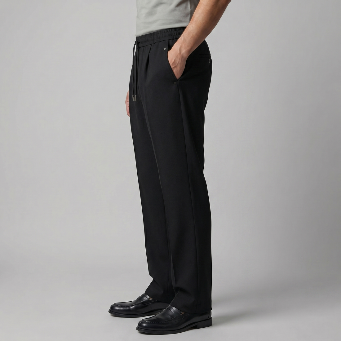 Men's Wide Leg Trousers with Drawstring